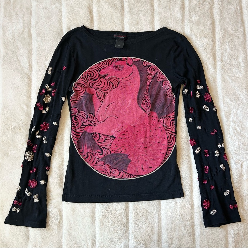 Custo Barcelona Black and Pink Long Sleeve Tee